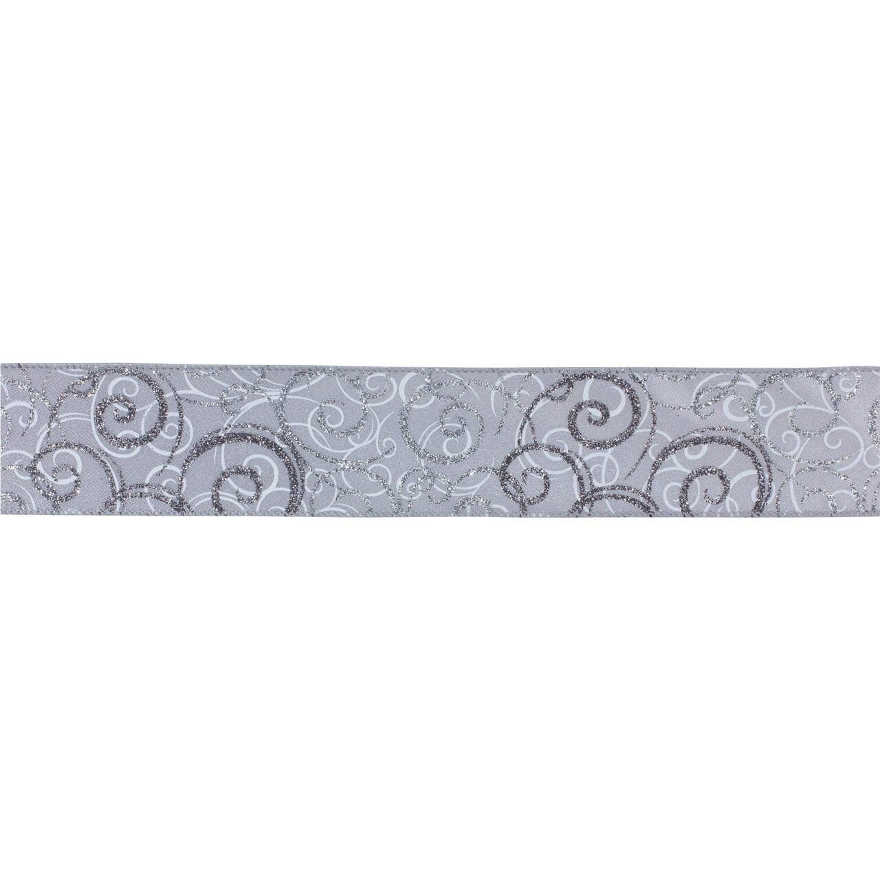 Melrose Gray and Silver Glittered Swirl Wired Craft Christmas Ribbon 2.5&#x22; x 20 Yards